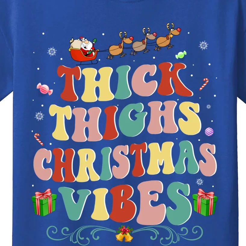 Thick Thighs Christmas Vibes Retro Santa Groovy Xmas Hippie Gift Kids T-Shirt