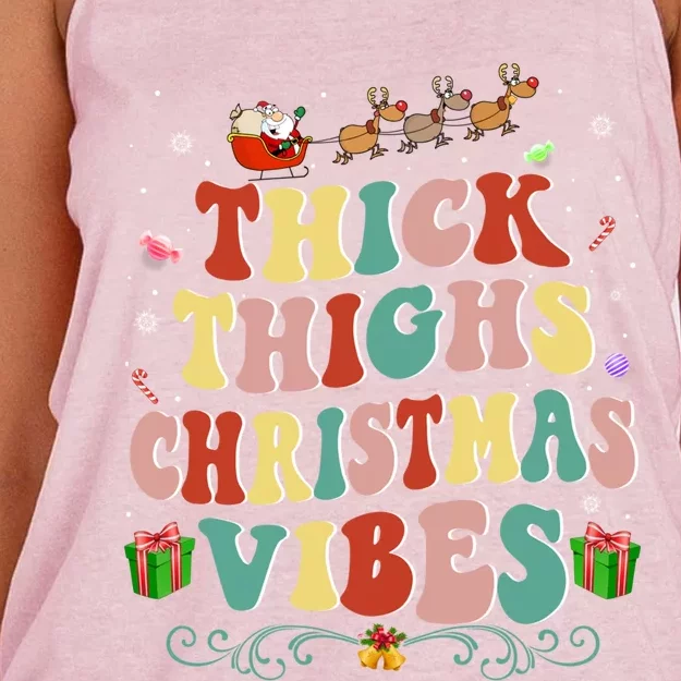 Thick Thighs Christmas Vibes Retro Santa Groovy Xmas Hippie Gift Women's Knotted Racerback Tank