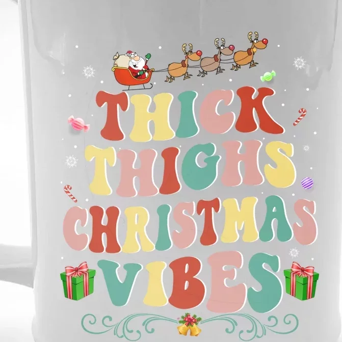 Thick Thighs Christmas Vibes Retro Santa Groovy Xmas Hippie Gift Front & Back Beer Stein