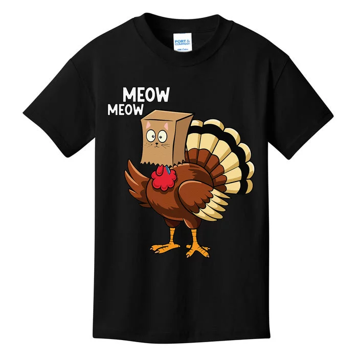 Thanksgiving Turkey Cat Meow Funnythanksgiving Kids T-Shirt