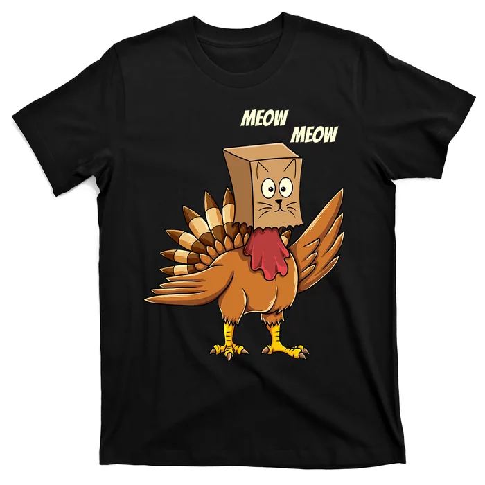 Thanksgiving Turkey Cat Meow Funny Thanksgiving T-Shirt