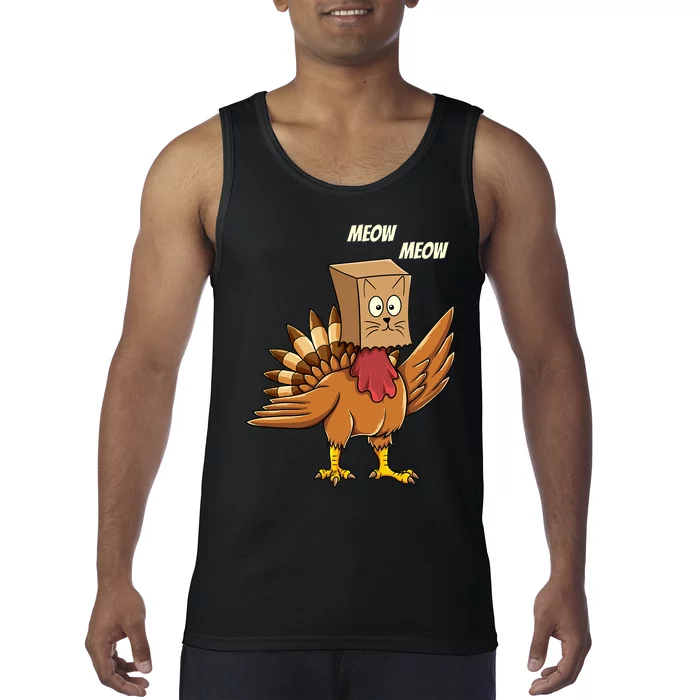 Thanksgiving Turkey Cat Meow Funny Thanksgiving Tank Top