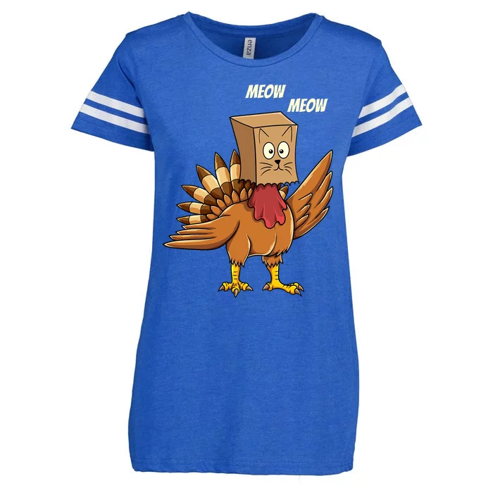 Thanksgiving Turkey Cat Meow Funny Thanksgiving Enza Ladies Jersey Football T-Shirt