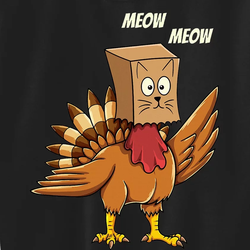 Thanksgiving Turkey Cat Meow Funny Women Thanksgiving Kids Sweatshirt