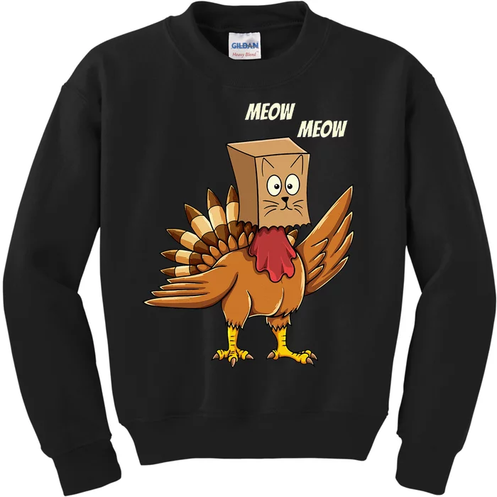 Thanksgiving Turkey Cat Meow Funny Women Thanksgiving Kids Sweatshirt