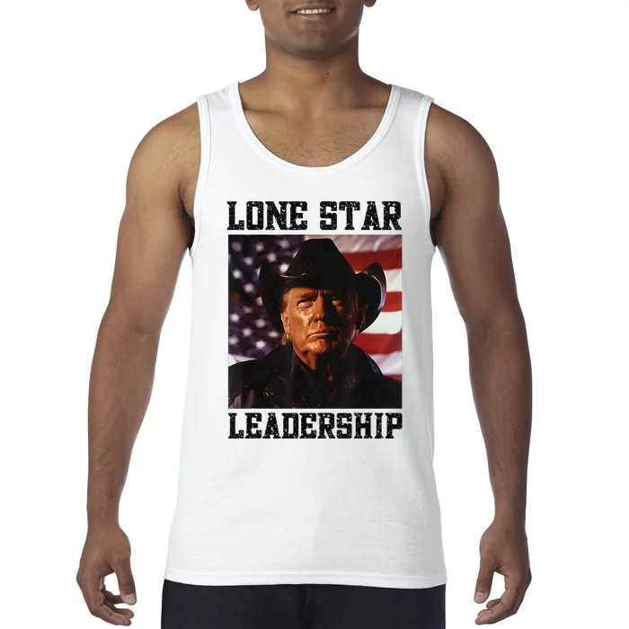 Texan Trump Cow Hat Us Flag Southern Lone Star Leadership Tank Top