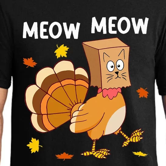 Thanksgiving Turkey Cat Meow Funny Thanksgiving Pajama Set