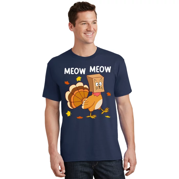 Thanksgiving Turkey Cat Meow Funny Thanksgiving T-Shirt