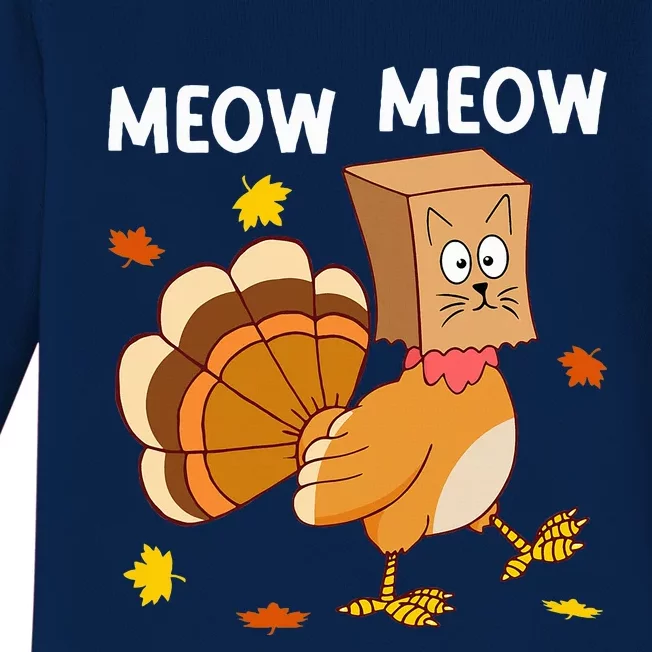 Thanksgiving Turkey Cat Meow Funny Thanksgiving Baby Long Sleeve Bodysuit