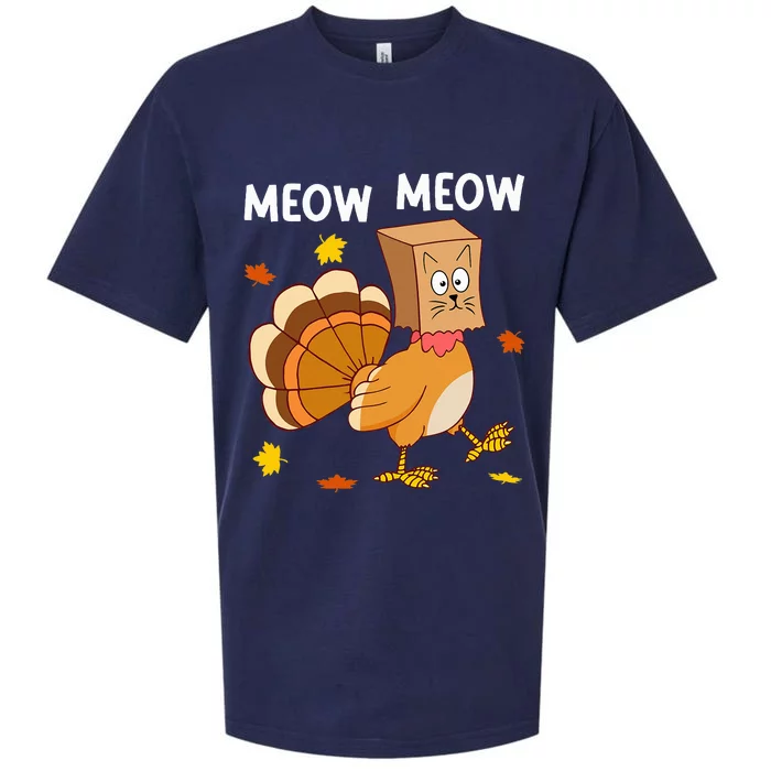 Thanksgiving Turkey Cat Meow Funny Thanksgiving Sueded Cloud Jersey T-Shirt