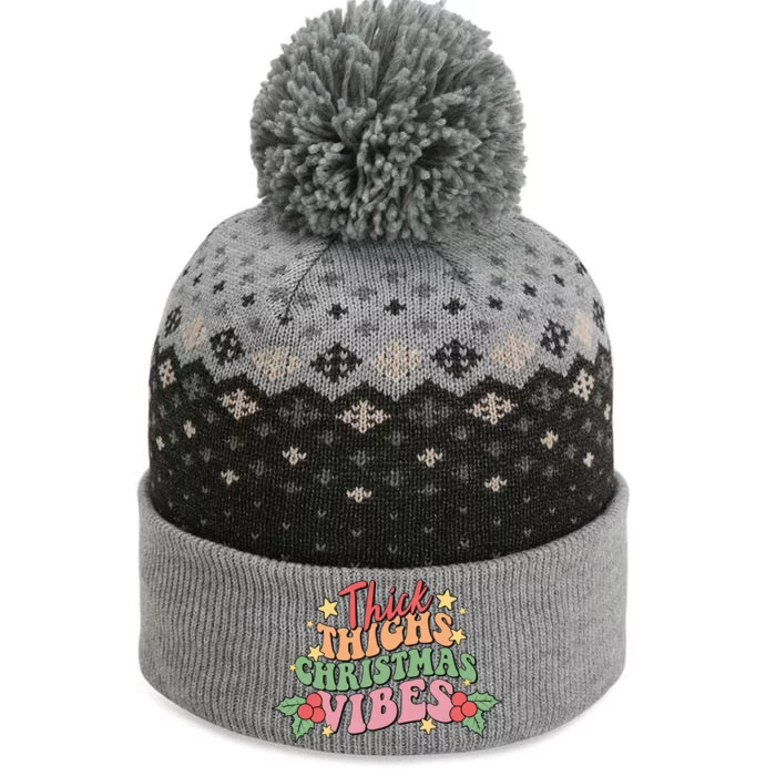 Thick Thighs Christmas Vibes Retro Holiday Funny The Baniff Cuffed Pom Beanie