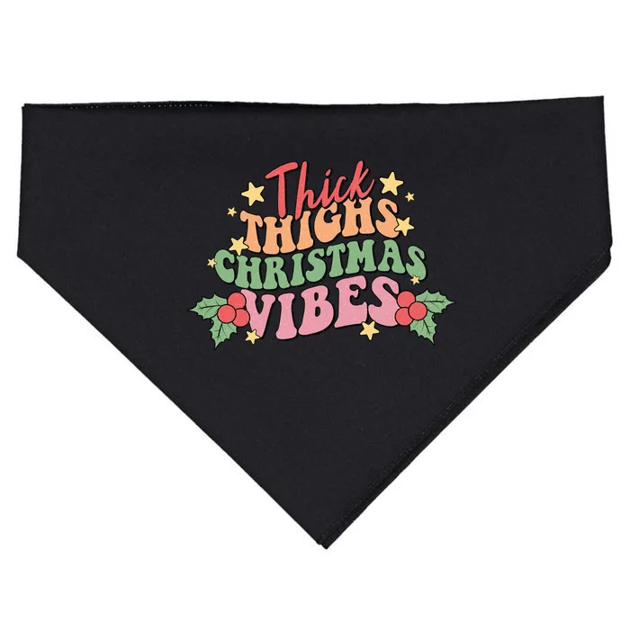 Thick Thighs Christmas Vibes Retro Holiday Funny USA-Made Doggie Bandana