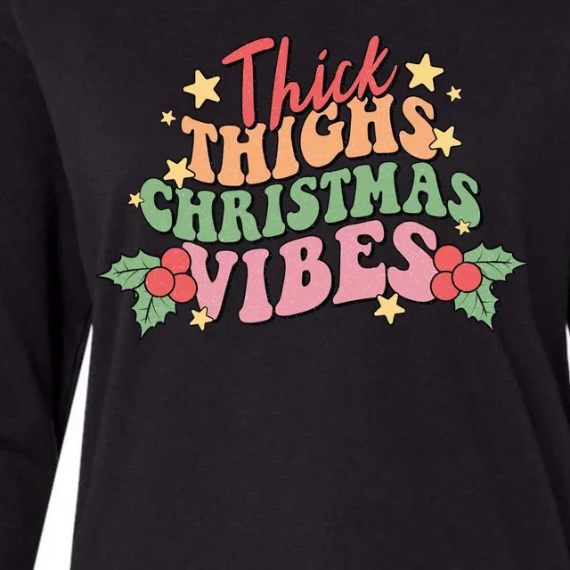 Thick Thighs Christmas Vibes Retro Holiday Funny Womens Cotton Relaxed Long Sleeve T-Shirt