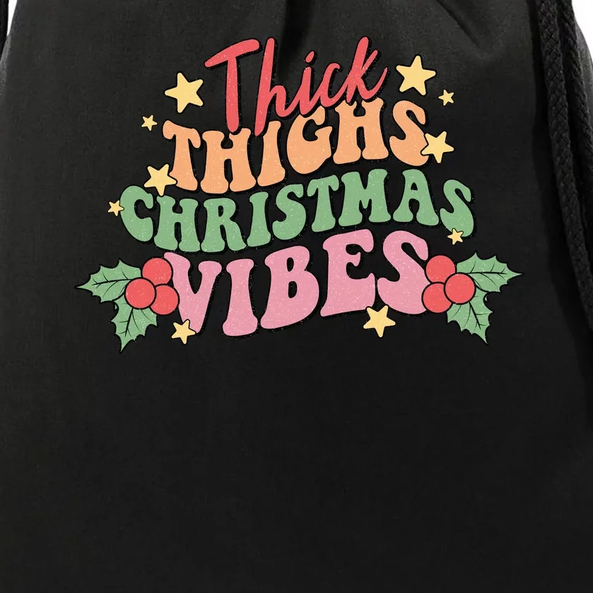 Thick Thighs Christmas Vibes Retro Holiday Funny Drawstring Bag