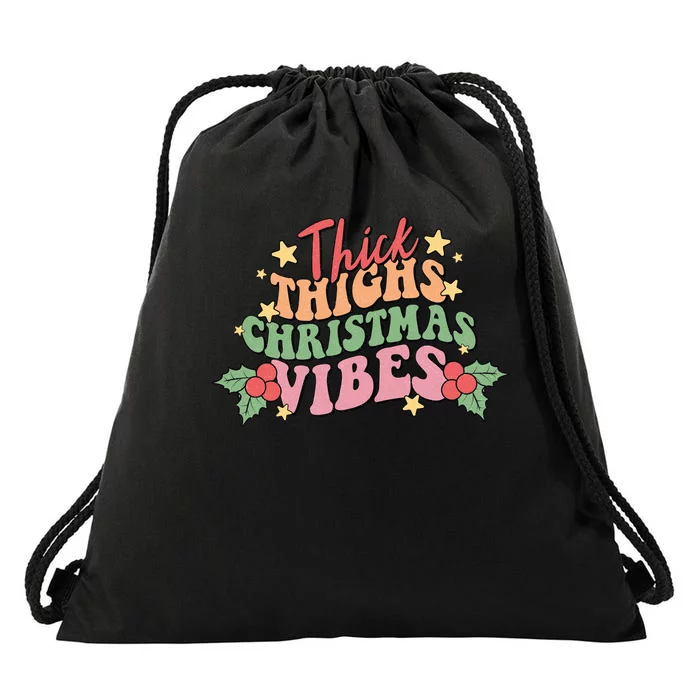 Thick Thighs Christmas Vibes Retro Holiday Funny Drawstring Bag