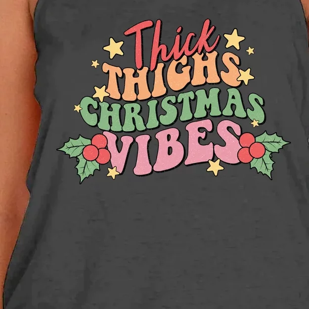 Thick Thighs Christmas Vibes Retro Holiday Funny Women's Knotted Racerback Tank