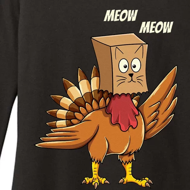 Thanksgiving Turkey Cat Meow Funny Thanksgiving Womens CVC Long Sleeve Shirt