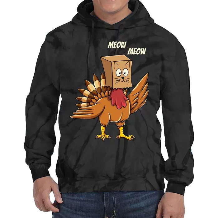 Thanksgiving Turkey Cat Meow Funny Thanksgiving Tie Dye Hoodie