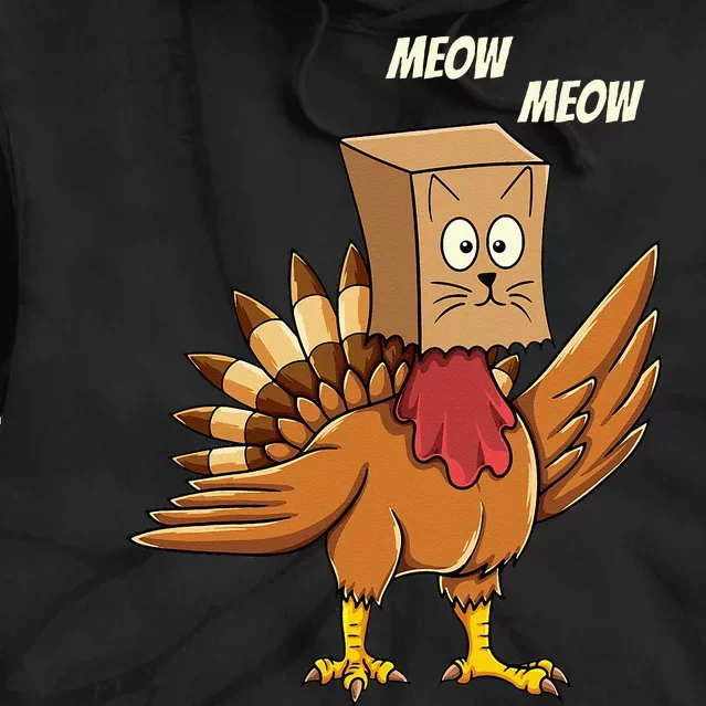 Thanksgiving Turkey Cat Meow Funny Thanksgiving Tie Dye Hoodie