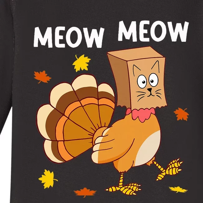 Thanksgiving Turkey Cat Meow Baby Long Sleeve Bodysuit