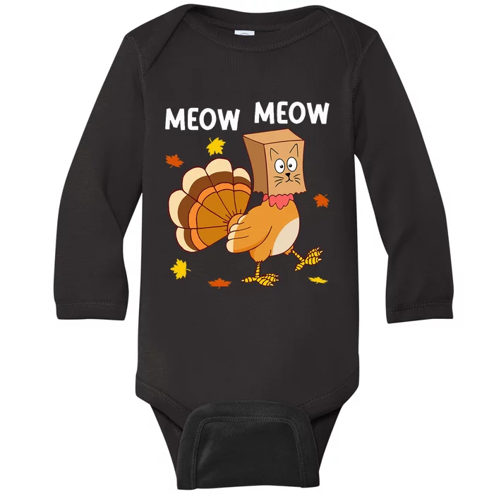 Thanksgiving Turkey Cat Meow Baby Long Sleeve Bodysuit