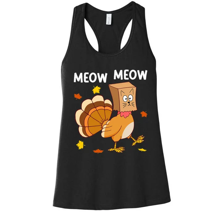 Thanksgiving Turkey Cat Meow Women's Racerback Tank