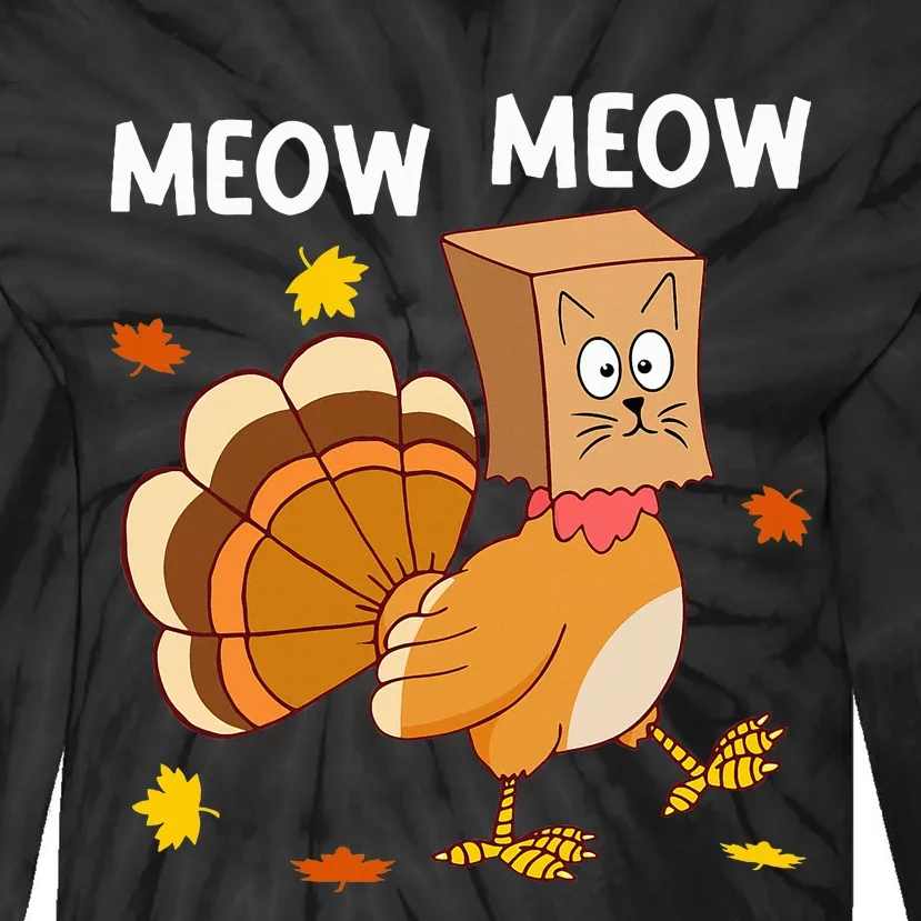 Thanksgiving Turkey Cat Meow Tie-Dye Long Sleeve Shirt