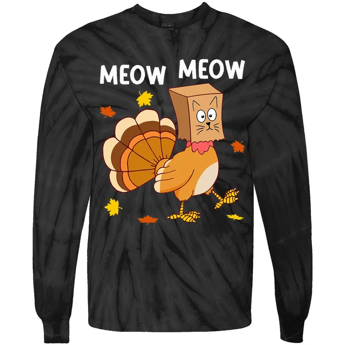 Thanksgiving Turkey Cat Meow Tie-Dye Long Sleeve Shirt