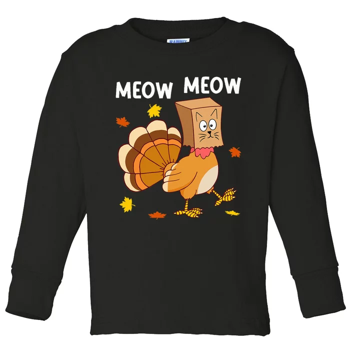 Thanksgiving Turkey Cat Meow Toddler Long Sleeve Shirt