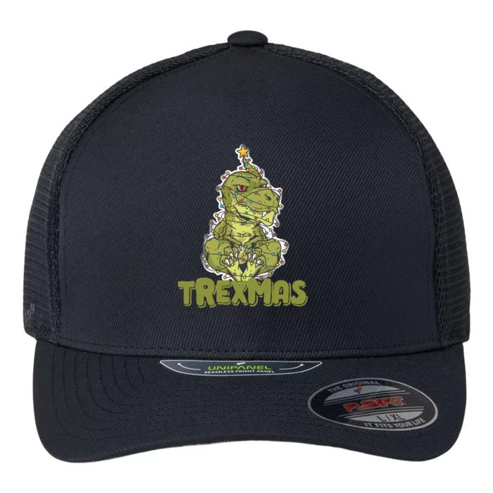 Trexmas Trex Christmas Tree Funny Tyrannosaurus Rex Tree Cool Gift Flexfit Unipanel Trucker Cap