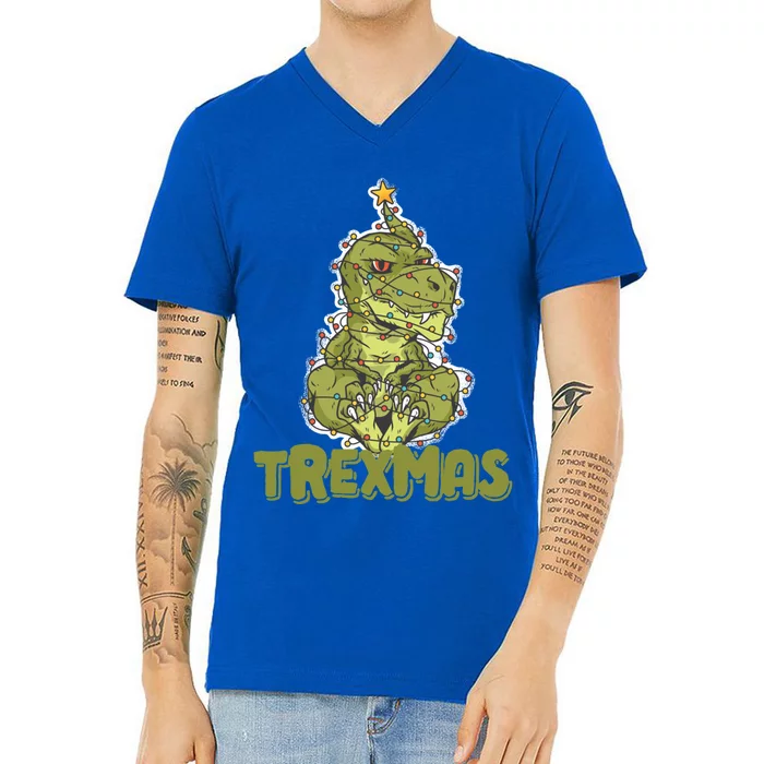 Trexmas Trex Christmas Tree Funny Tyrannosaurus Rex Tree Cool Gift V-Neck T-Shirt