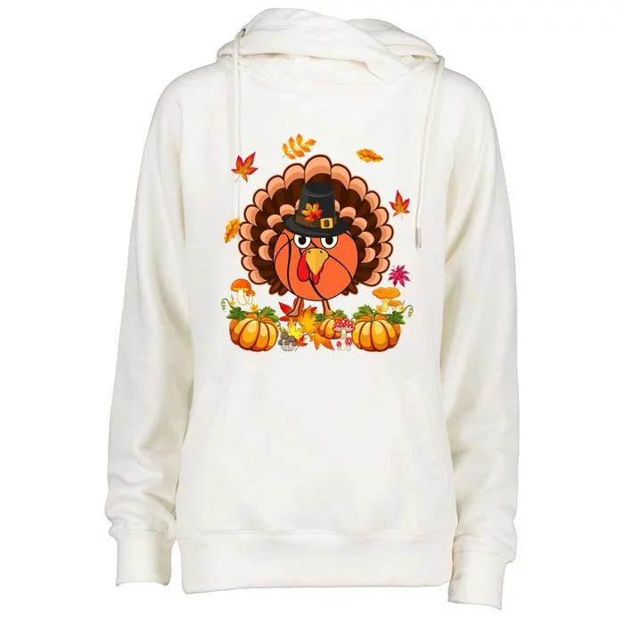 Thanksgiving Turkey Costume Basketball Ball Lover Player Gift Womens Funnel Neck Pullover Hood