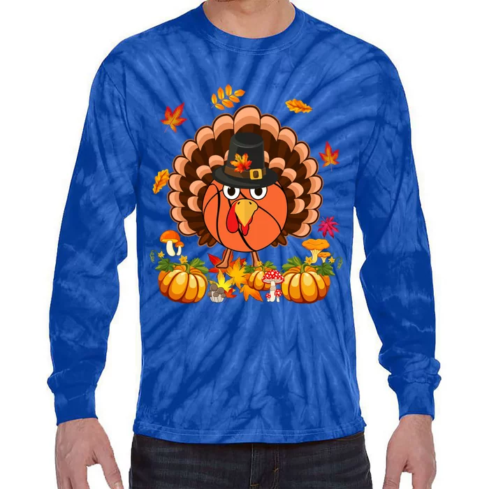 Thanksgiving Turkey Costume Basketball Ball Lover Player Gift Tie-Dye Long Sleeve Shirt