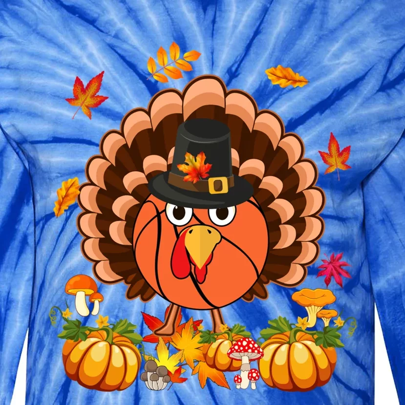 Thanksgiving Turkey Costume Basketball Ball Lover Player Gift Tie-Dye Long Sleeve Shirt