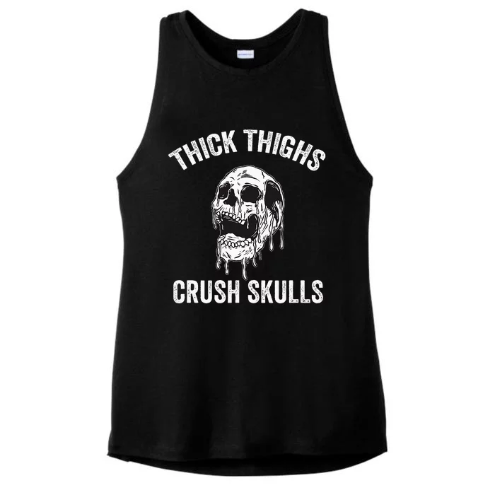 Thick Thighs Crush Skulls Funny Gym Motivation Legs Day Ladies Tri-Blend Wicking Tank