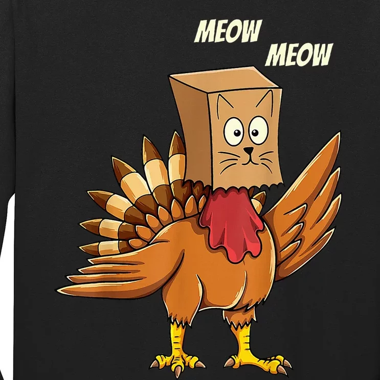 Thanksgiving Turkey Cat Meow Funny Thanksgiving Long Sleeve Shirt