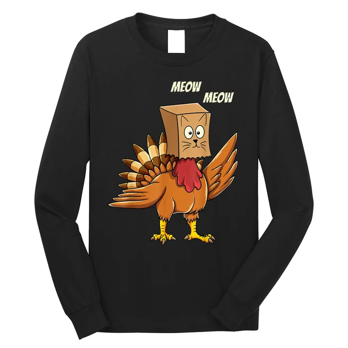 Thanksgiving Turkey Cat Meow Funny Thanksgiving Long Sleeve Shirt