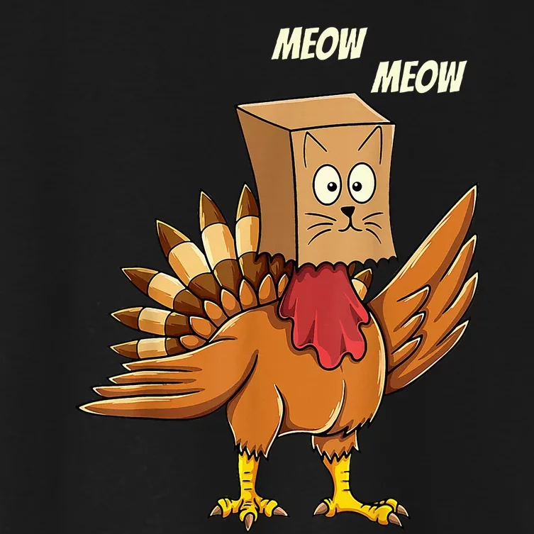 Thanksgiving Turkey Cat Meow Funny Thanksgiving Women's Crop Top Tee