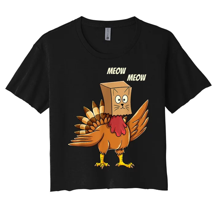 Thanksgiving Turkey Cat Meow Funny Thanksgiving Women's Crop Top Tee