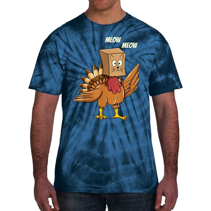 Thanksgiving Turkey Cat Meow Funny Thanksgiving Tie-Dye T-Shirt