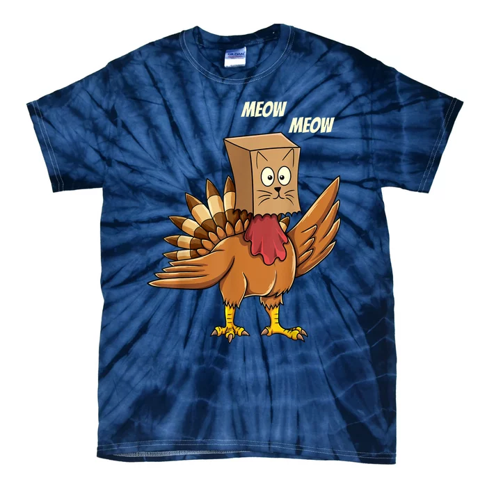 Thanksgiving Turkey Cat Meow Funny Thanksgiving Tie-Dye T-Shirt