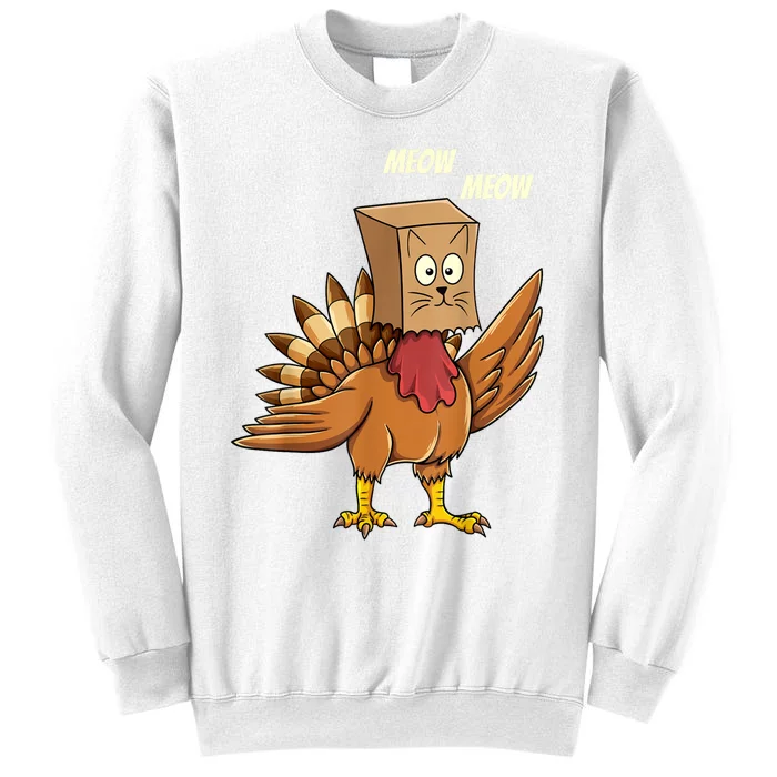 Thanksgiving Turkey Cat Meow Funny Thanksgiving Sweatshirt