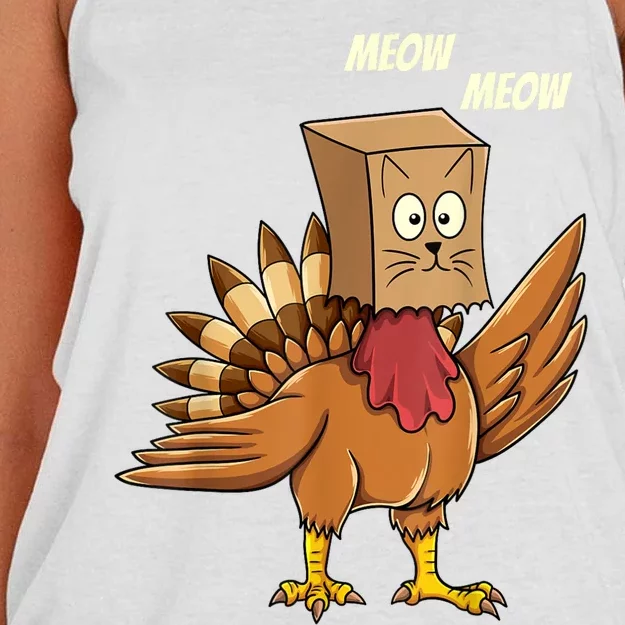 Thanksgiving Turkey Cat Meow Funny Thanksgiving Women's Knotted Racerback Tank