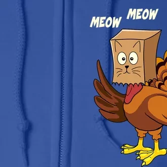 Thanksgiving Turkey Cat Meow Funny Fall Season Full Zip Hoodie