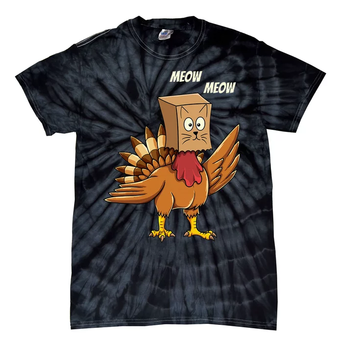 Thanksgiving Turkey Cat Meow Funny Thanksgiving Tie-Dye T-Shirt