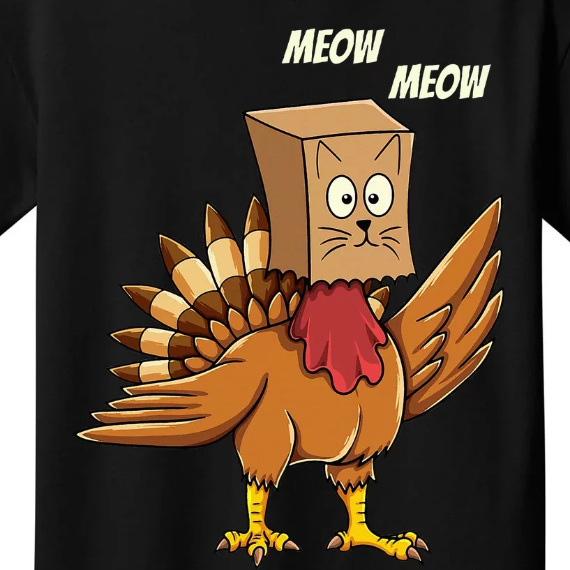 Thanksgiving Turkey Cat Meow Funny Thanksgiving Kids T-Shirt