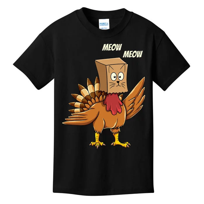 Thanksgiving Turkey Cat Meow Funny Thanksgiving Kids T-Shirt