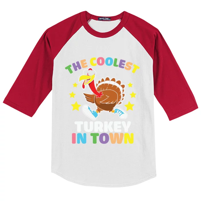 Thanksgiving The Coolest Turkey In Town Meaningful Gift Kids Colorblock Raglan Jersey