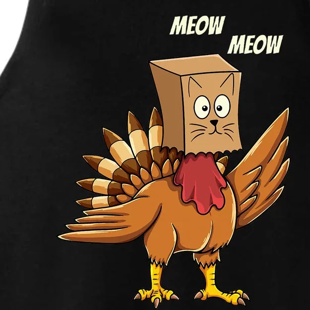 Thanksgiving Turkey Cat Meow Funny Thanksgiving Ladies Tri-Blend Wicking Tank