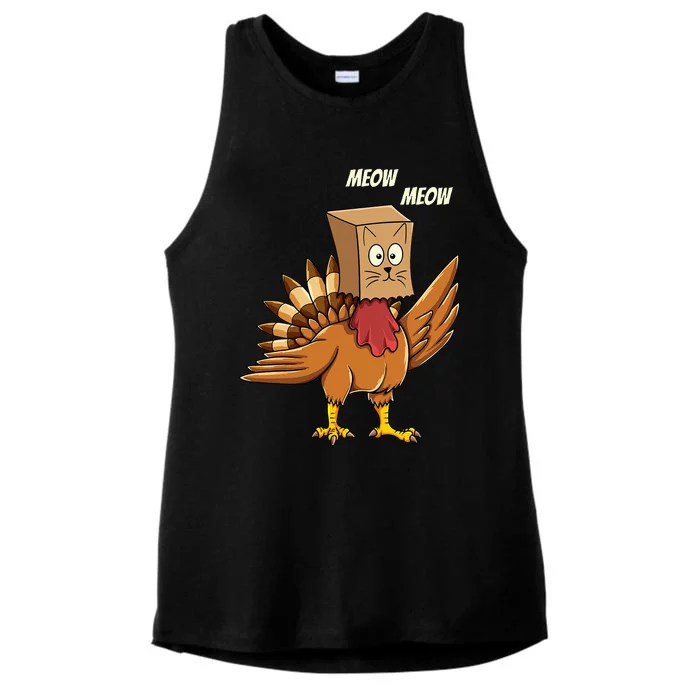 Thanksgiving Turkey Cat Meow Funny Thanksgiving Ladies Tri-Blend Wicking Tank